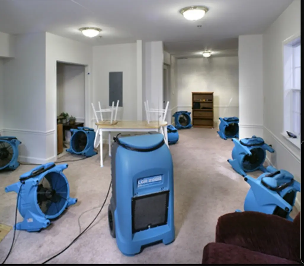 Air movers and dehumidifier setup for Water Damage Restoration in Kapolei